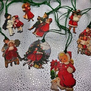 "5/$25" Set Of 8 Vintage Inspired Christmas Kids Children Hang Tags/Ornaments